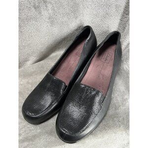 Clarks Sugar Zest Loafer Women’s 11 W Black Leather Lizard Print Slip On Heels